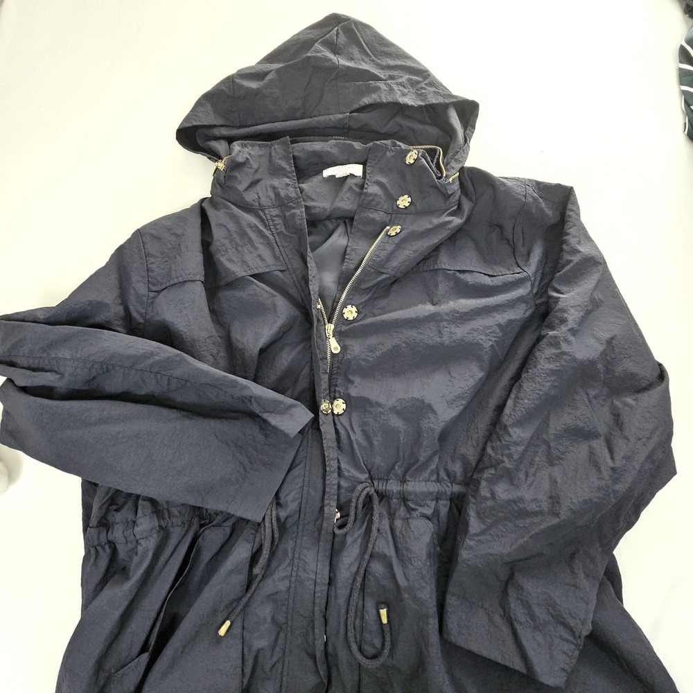 New Directions Studio Curvy Navy Blue Hooded Utility Jacket Parka Womens 3X